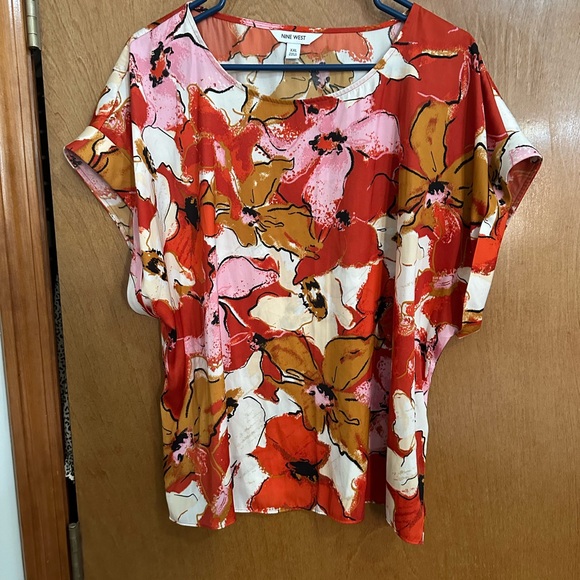 EUC Nine West Large Floral Print Orange/Pink Blouse XXL - Picture 2 of 6